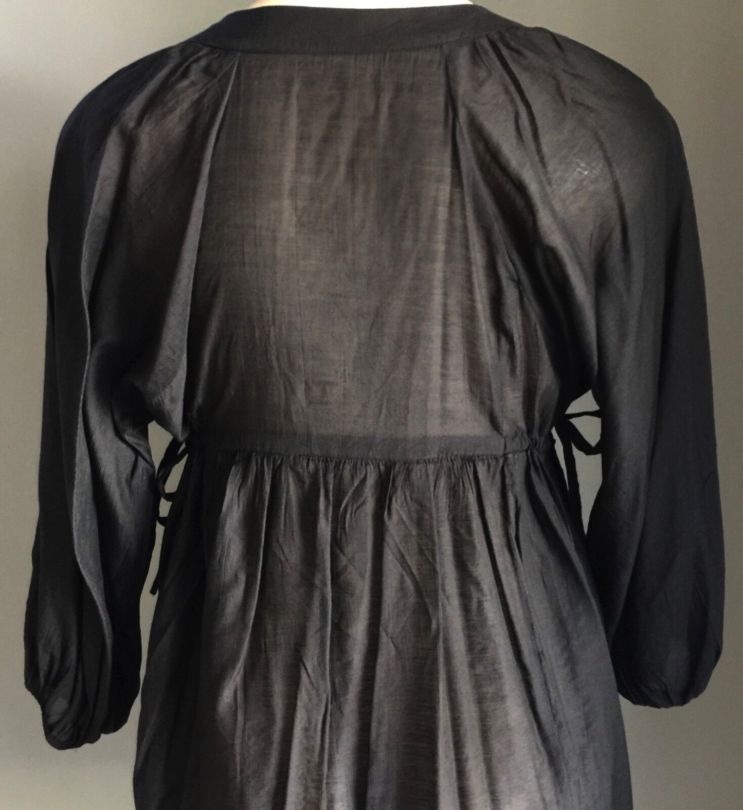 J & J Tunic Top Mini Dress Black Semi Sheer Black Prairie PolyCotton Size 10  12