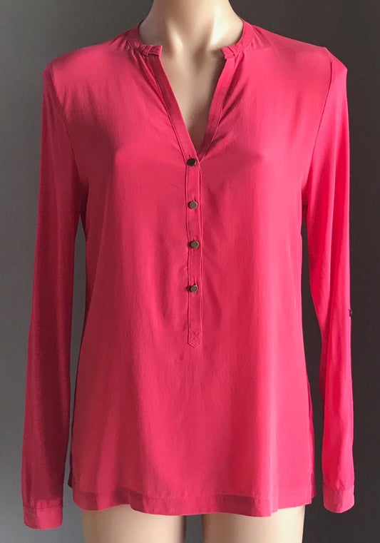 MARCS Top Button Up Coral Pink Red Adjustable Sleeve Blouse Size M 10