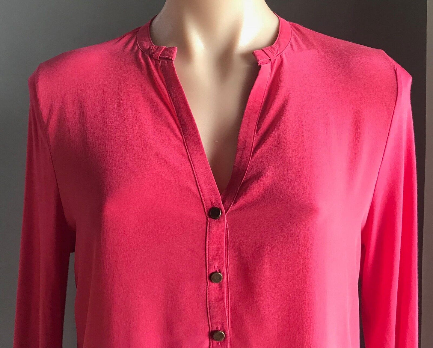 MARCS Top Button Up Coral Pink Red Adjustable Sleeve Blouse Size M 10