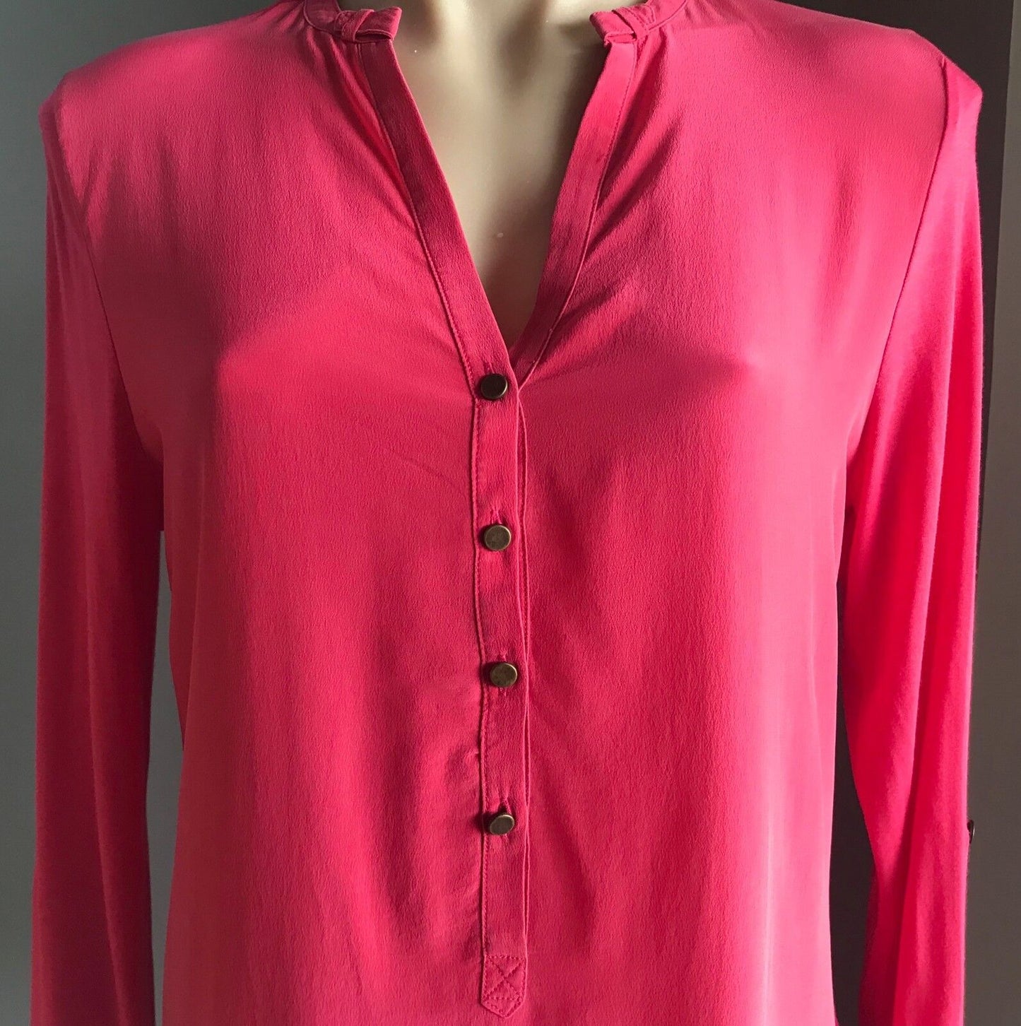 MARCS Top Button Up Coral Pink Red Adjustable Sleeve Blouse Size M 10