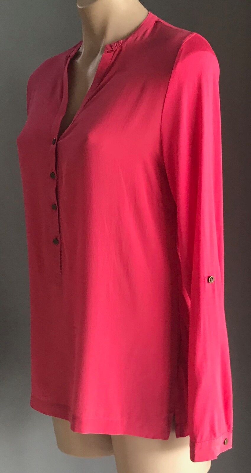 MARCS Top Button Up Coral Pink Red Adjustable Sleeve Blouse Size M 10