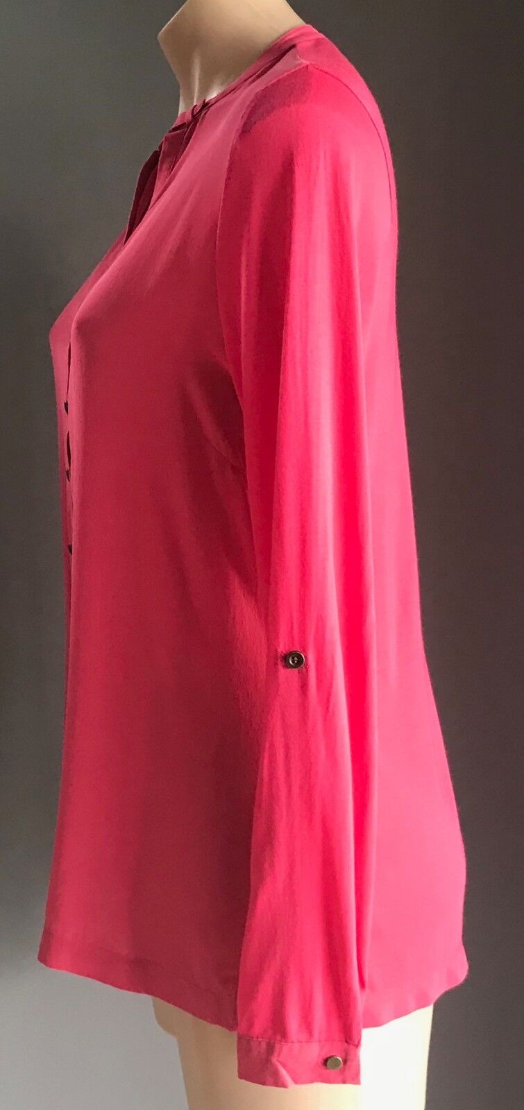 MARCS Top Button Up Coral Pink Red Adjustable Sleeve Blouse Size M 10