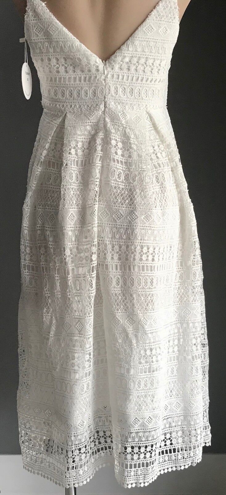 AVA Dress Midi White Lace Sleeveless Fit & Flare  Ladies Size 8 10 NEW