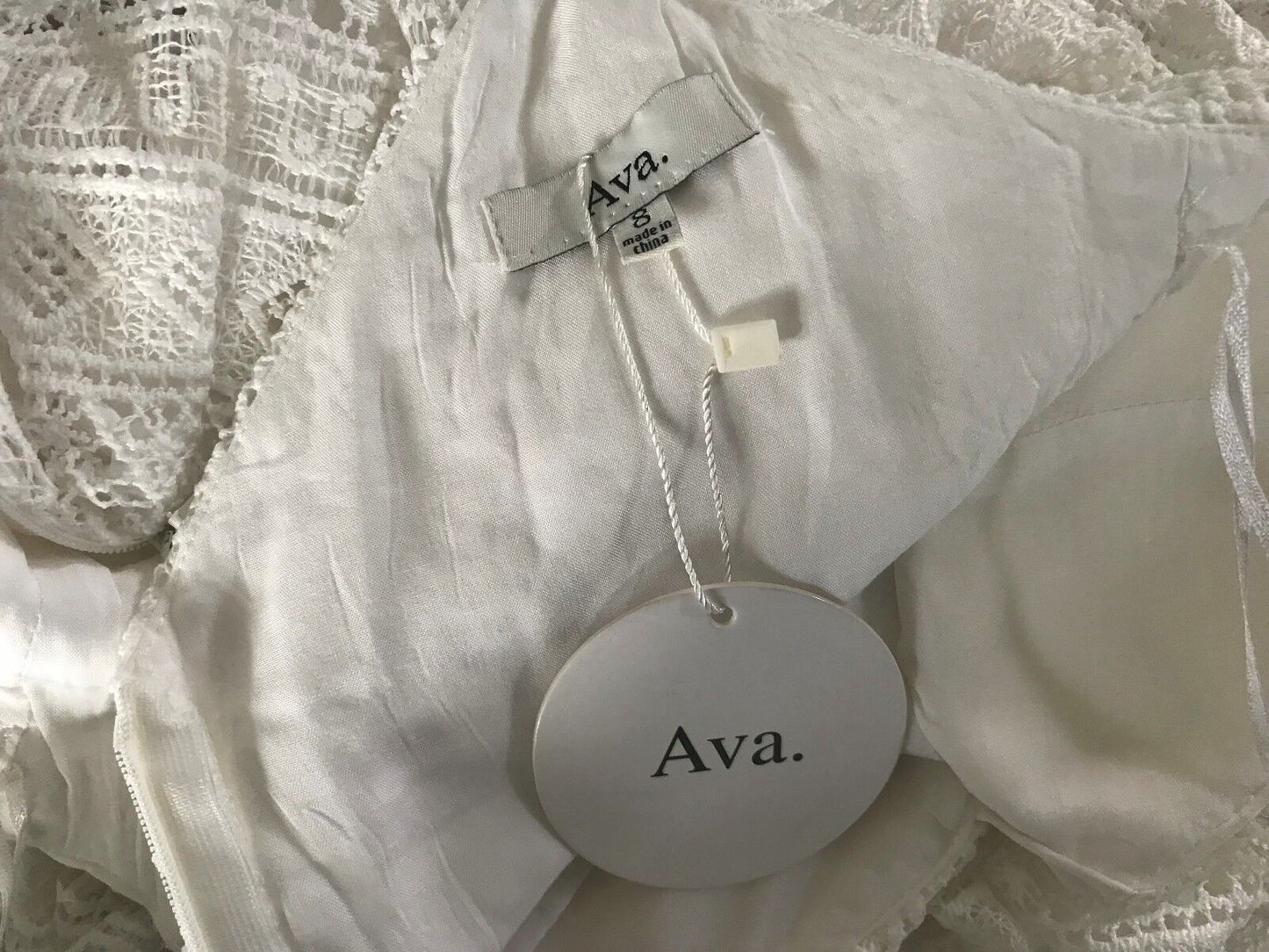 AVA Dress Midi White Lace Sleeveless Fit & Flare  Ladies Size 8 10 NEW
