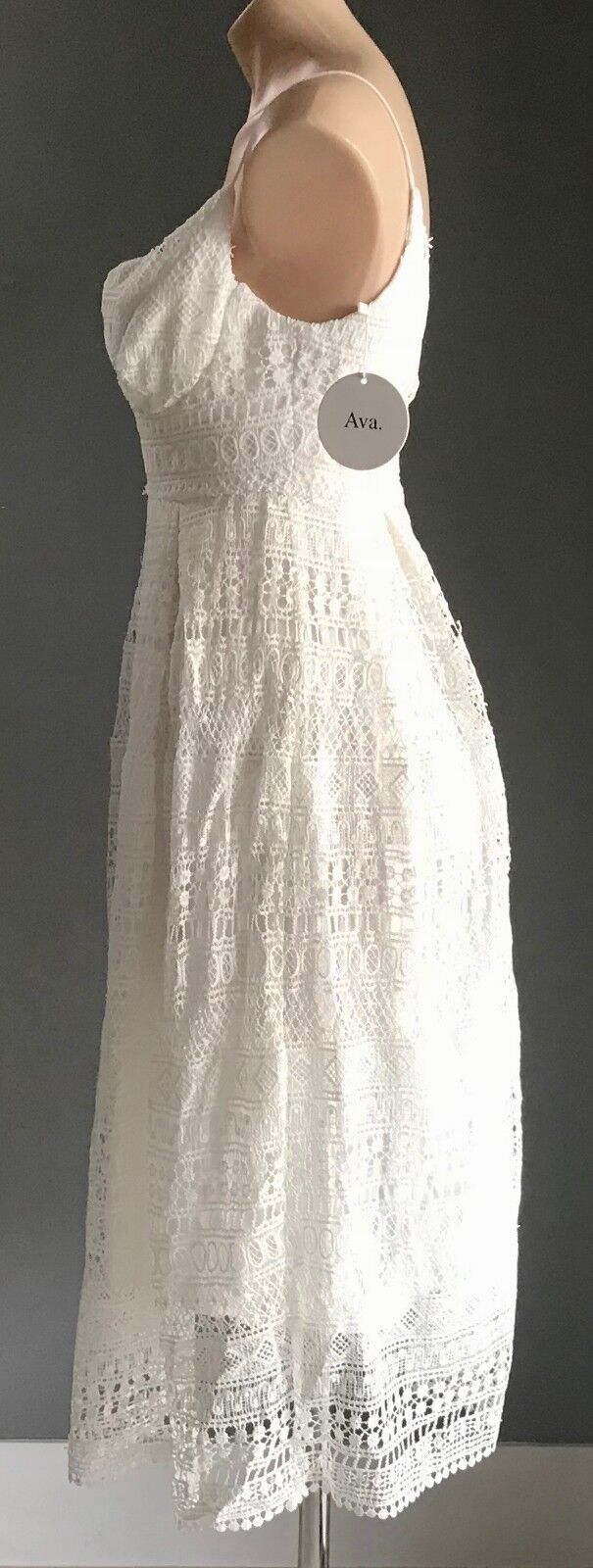 AVA Dress Midi White Lace Sleeveless Fit & Flare  Ladies Size 8 10 NEW