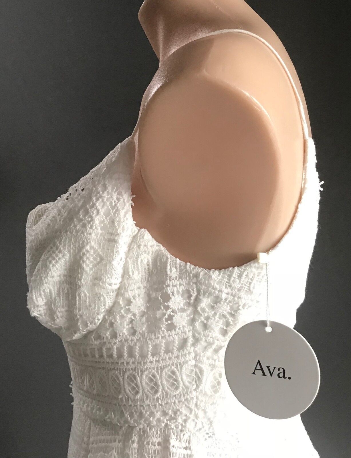AVA Dress Midi White Lace Sleeveless Fit & Flare  Ladies Size 8 10 NEW