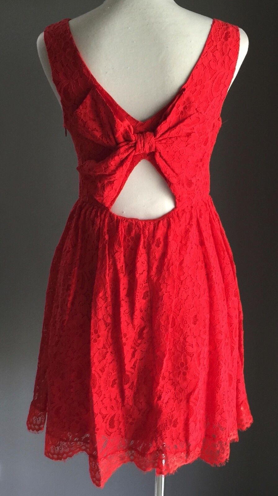 SHAREEN Dress Skater Red Lace Cut out Back Sleeveless Ladies Size 10 Gorgeous