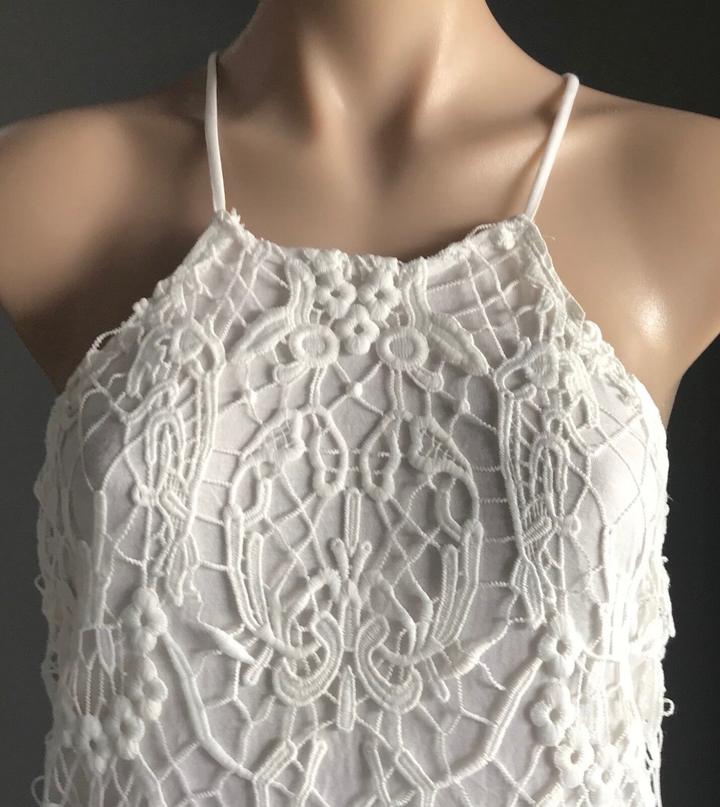 ACEMI Dress White Lined Lace Sleeveless Shift Ladies Size M 10 12 - Retro