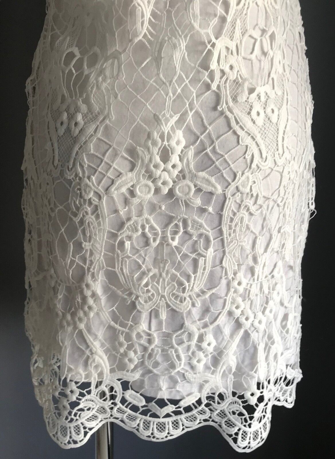 ACEMI Dress White Lined Lace Sleeveless Shift Ladies Size M 10 12 - Retro
