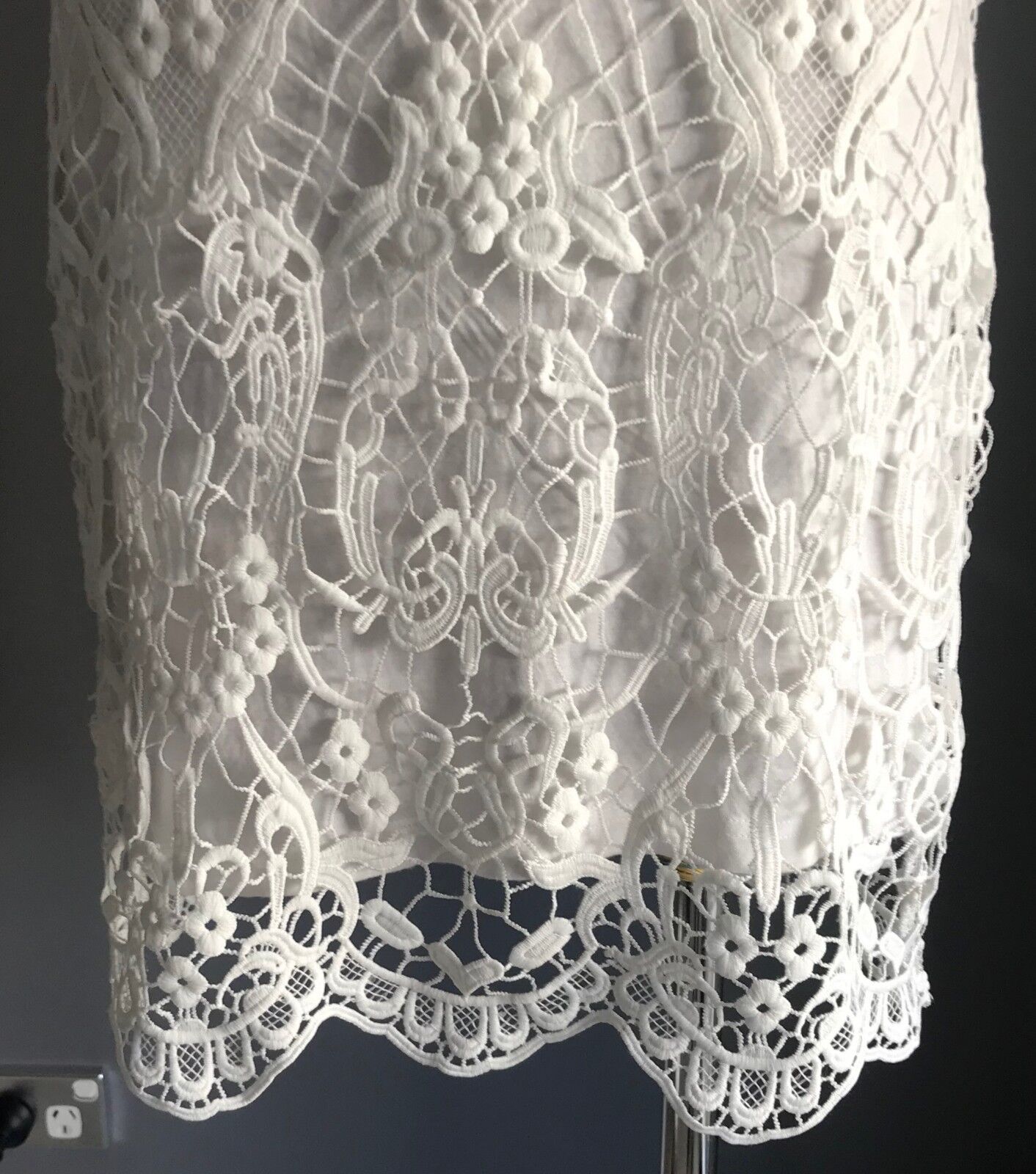 ACEMI Dress White Lined Lace Sleeveless Shift Ladies Size M 10 12 - Retro