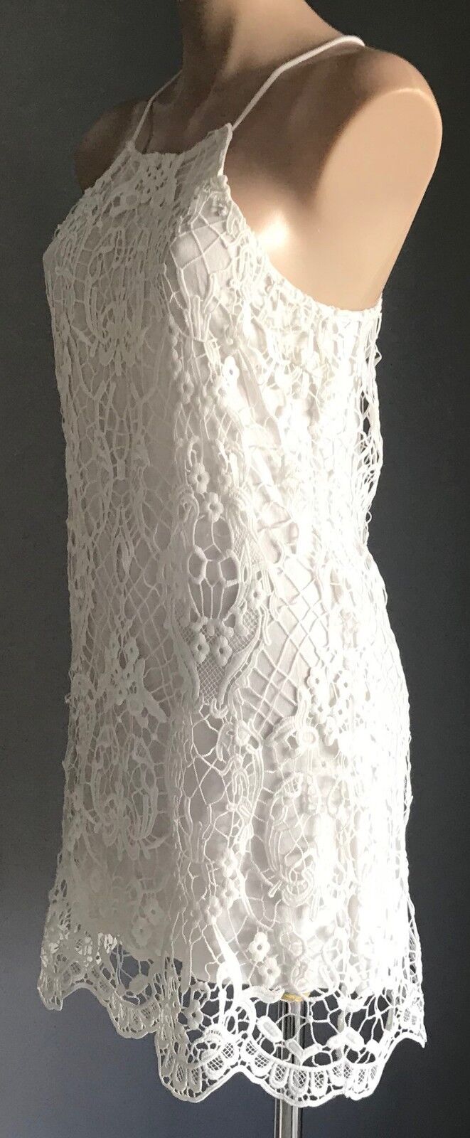 ACEMI Dress White Lined Lace Sleeveless Shift Ladies Size M 10 12 - Retro