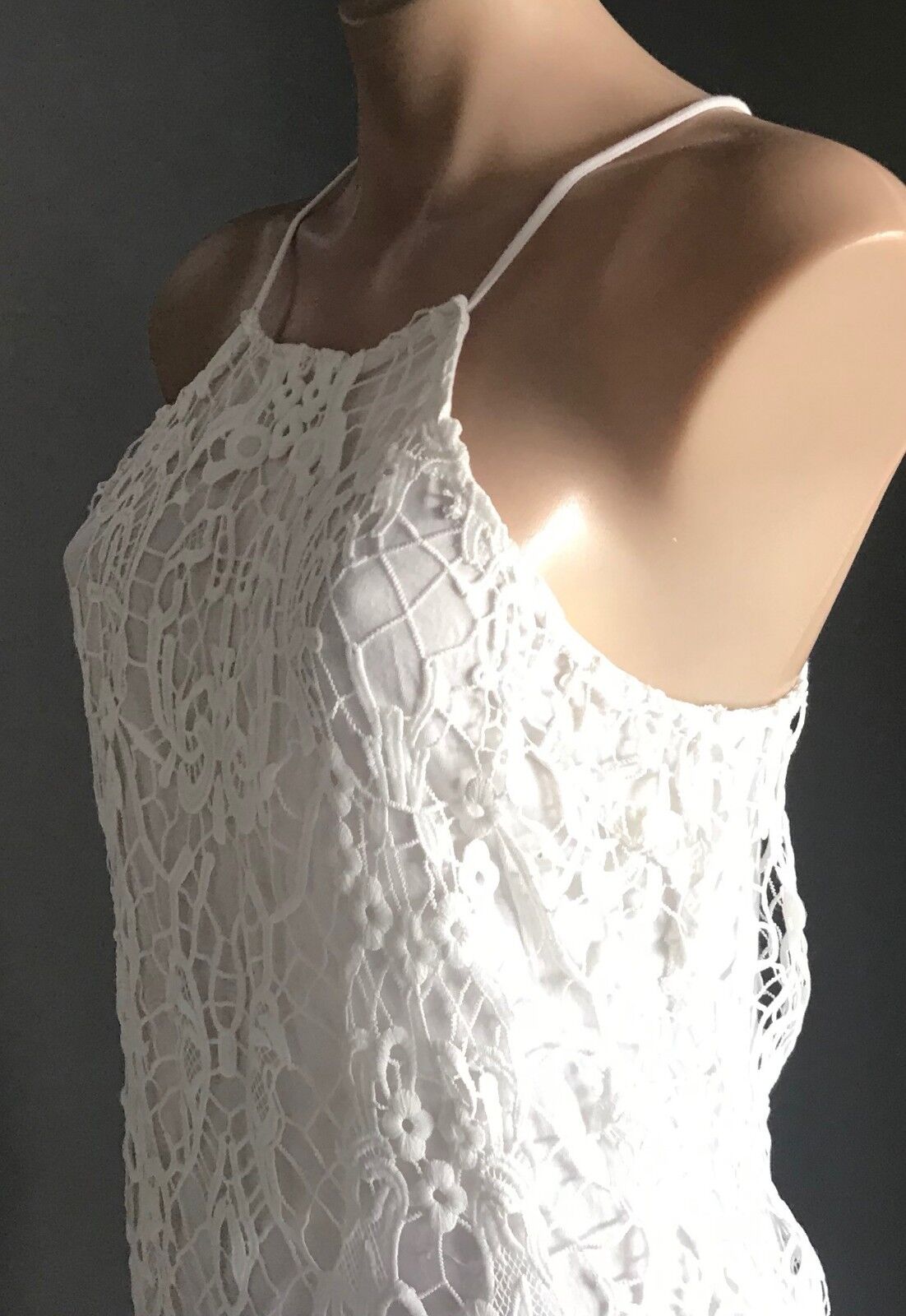 ACEMI Dress White Lined Lace Sleeveless Shift Ladies Size M 10 12 - Retro