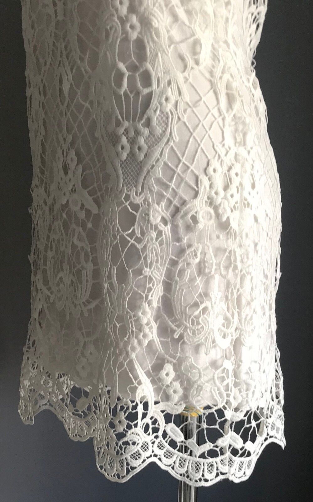 ACEMI Dress White Lined Lace Sleeveless Shift Ladies Size M 10 12 - Retro