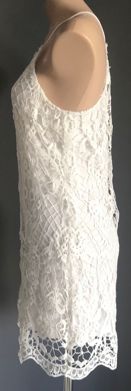 ACEMI Dress White Lined Lace Sleeveless Shift Ladies Size M 10 12 - Retro