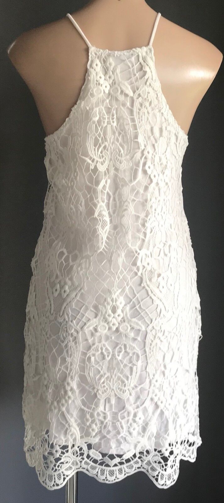ACEMI Dress White Lined Lace Sleeveless Shift Ladies Size M 10 12 - Retro