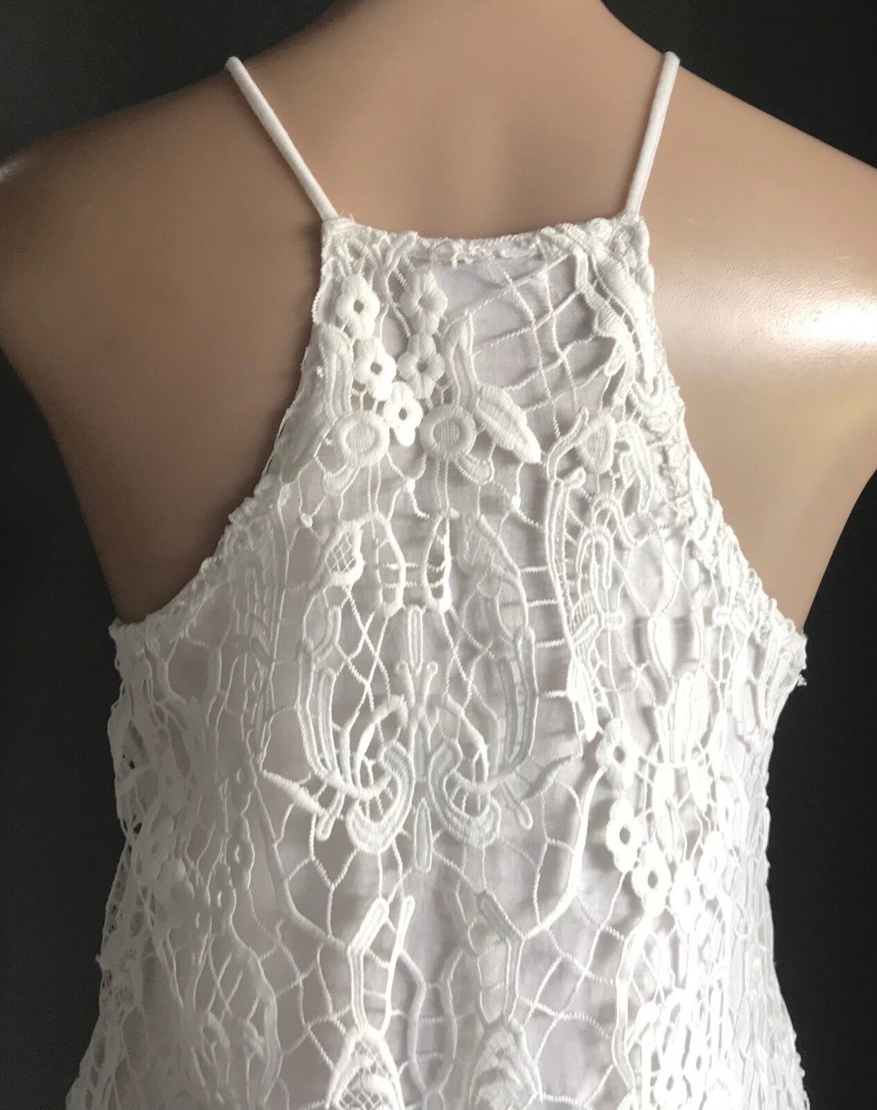 ACEMI Dress White Lined Lace Sleeveless Shift Ladies Size M 10 12 - Retro