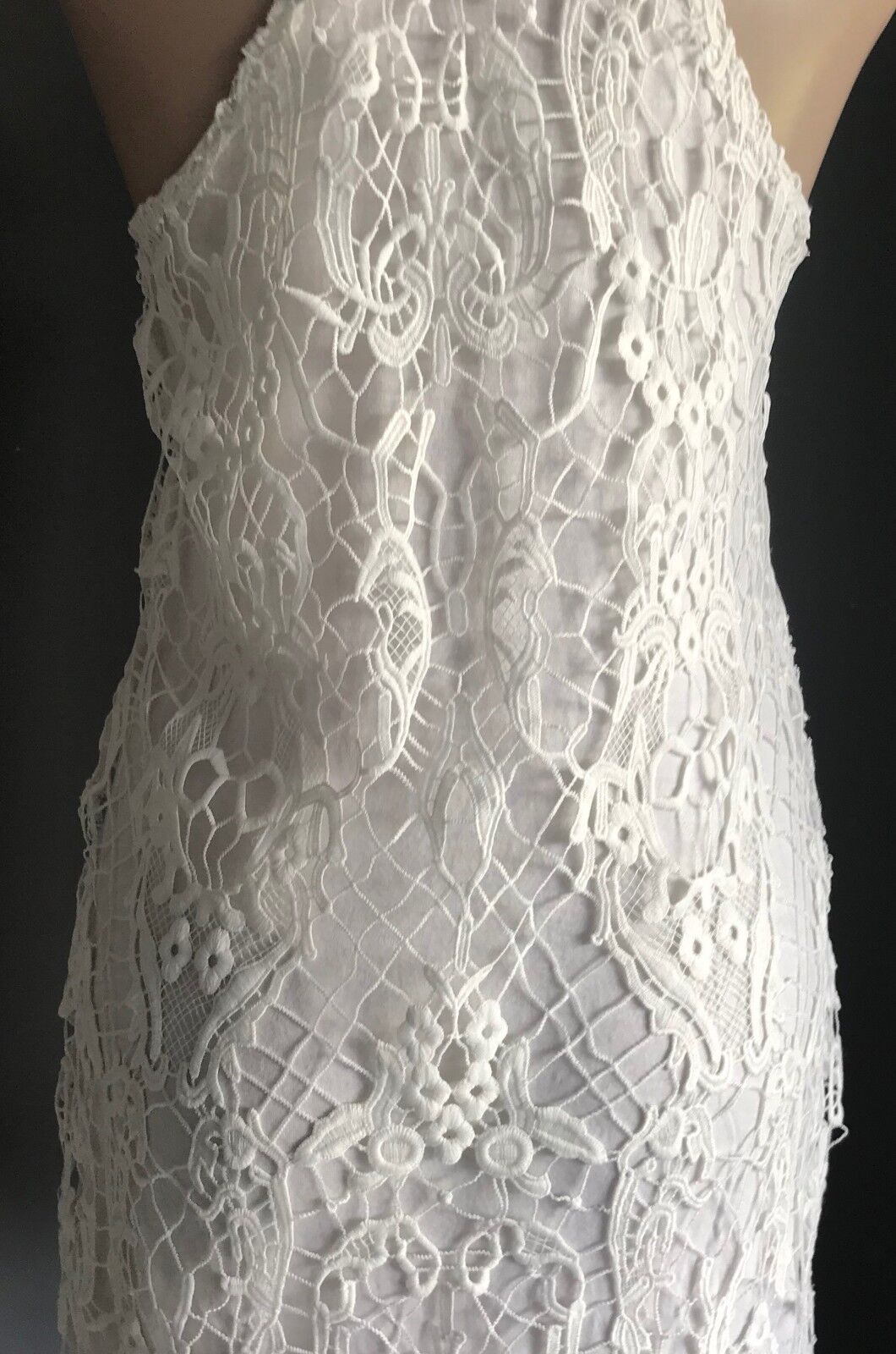ACEMI Dress White Lined Lace Sleeveless Shift Ladies Size M 10 12 - Retro