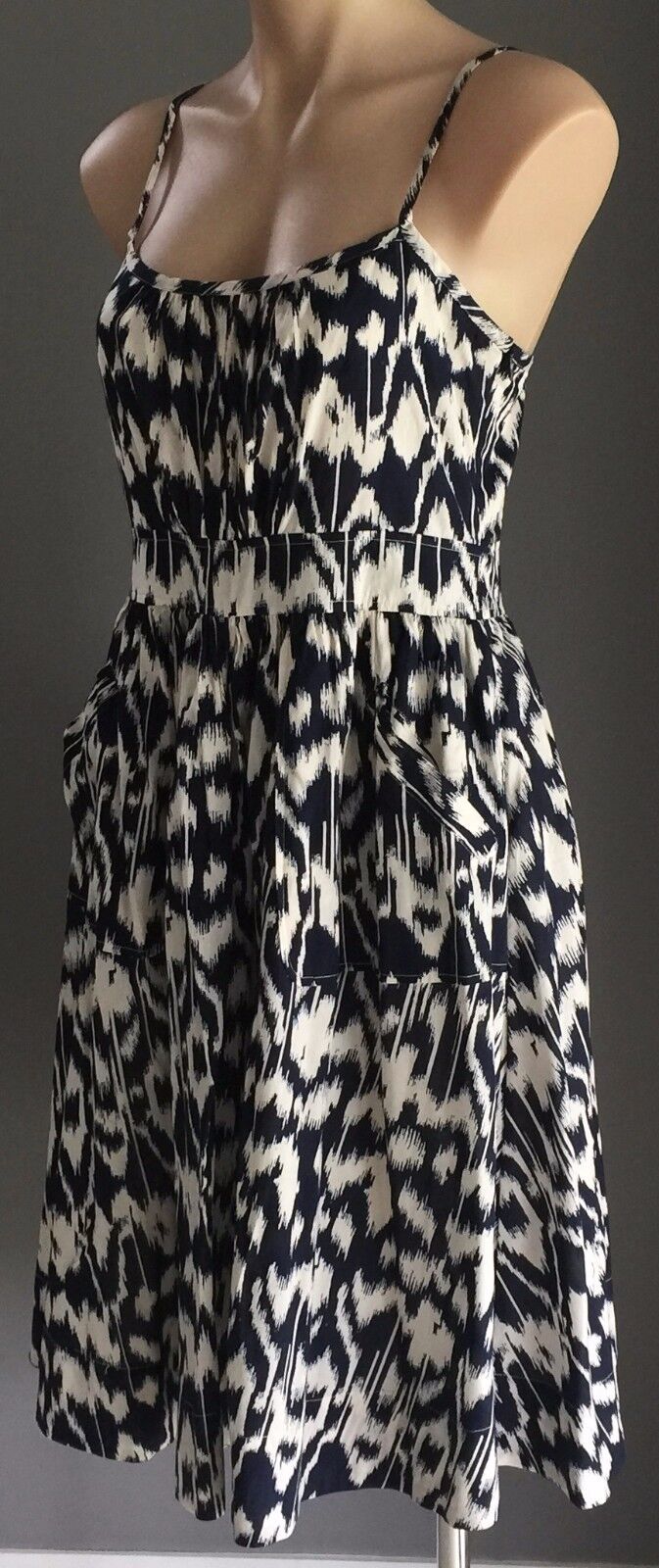 COUNTRY ROAD Dress Navy & White Print Cotton Sleeveless Tea Dress Ladies Size 10