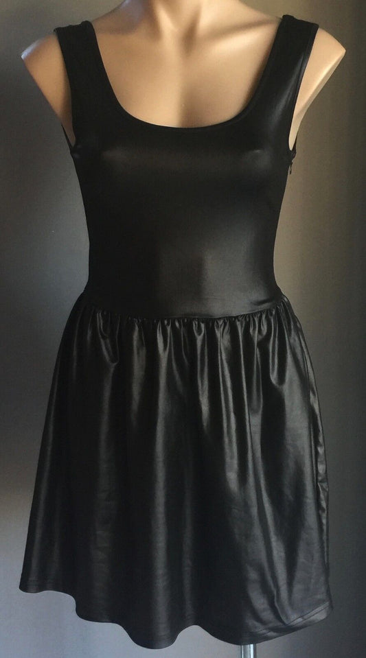 FAMOUS ROCK SHOP .com Dress Black Wet Sleeveless Mini Skater Ladies Size S 10