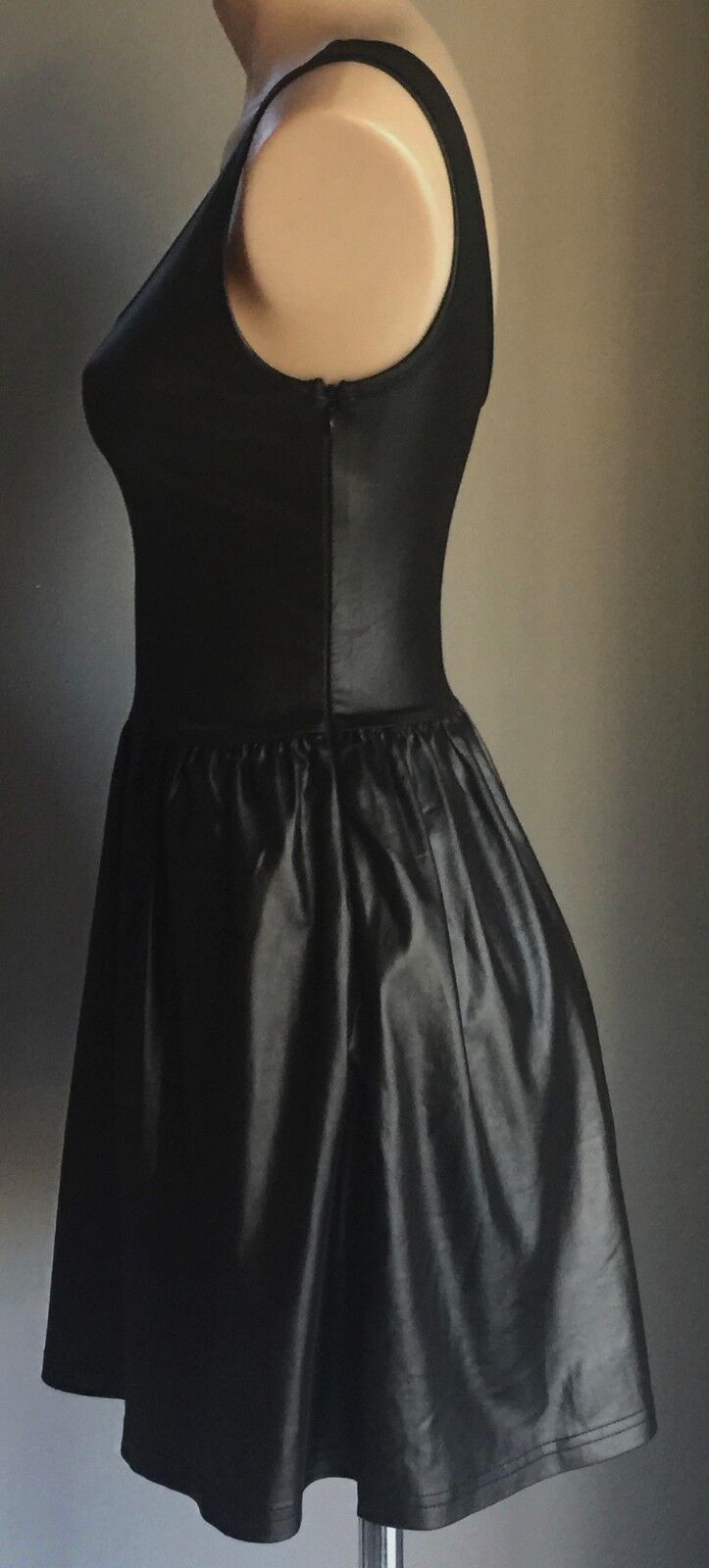 FAMOUS ROCK SHOP .com Dress Black Wet Sleeveless Mini Skater Ladies Size S 10