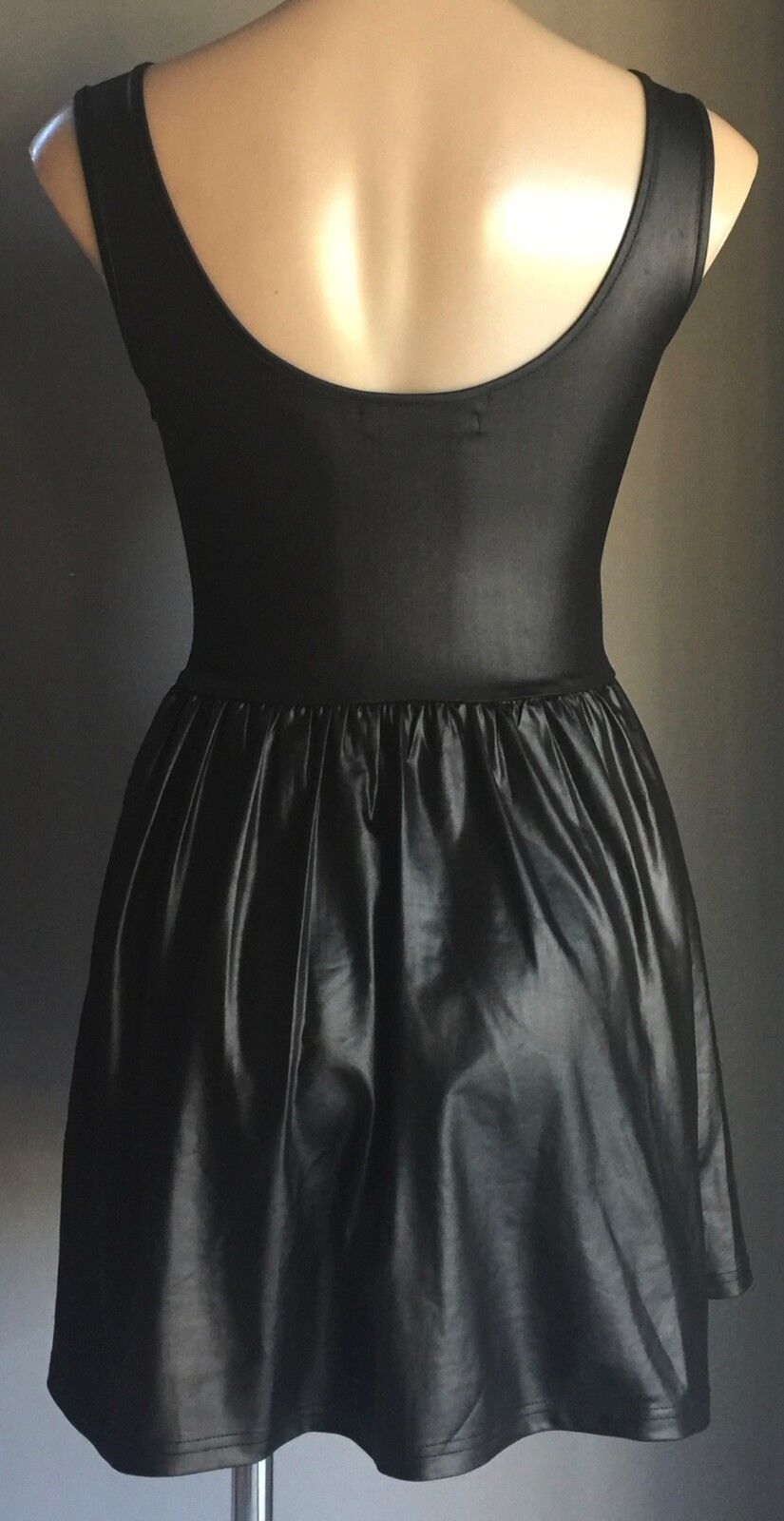 FAMOUS ROCK SHOP .com Dress Black Wet Sleeveless Mini Skater Ladies Size S 10