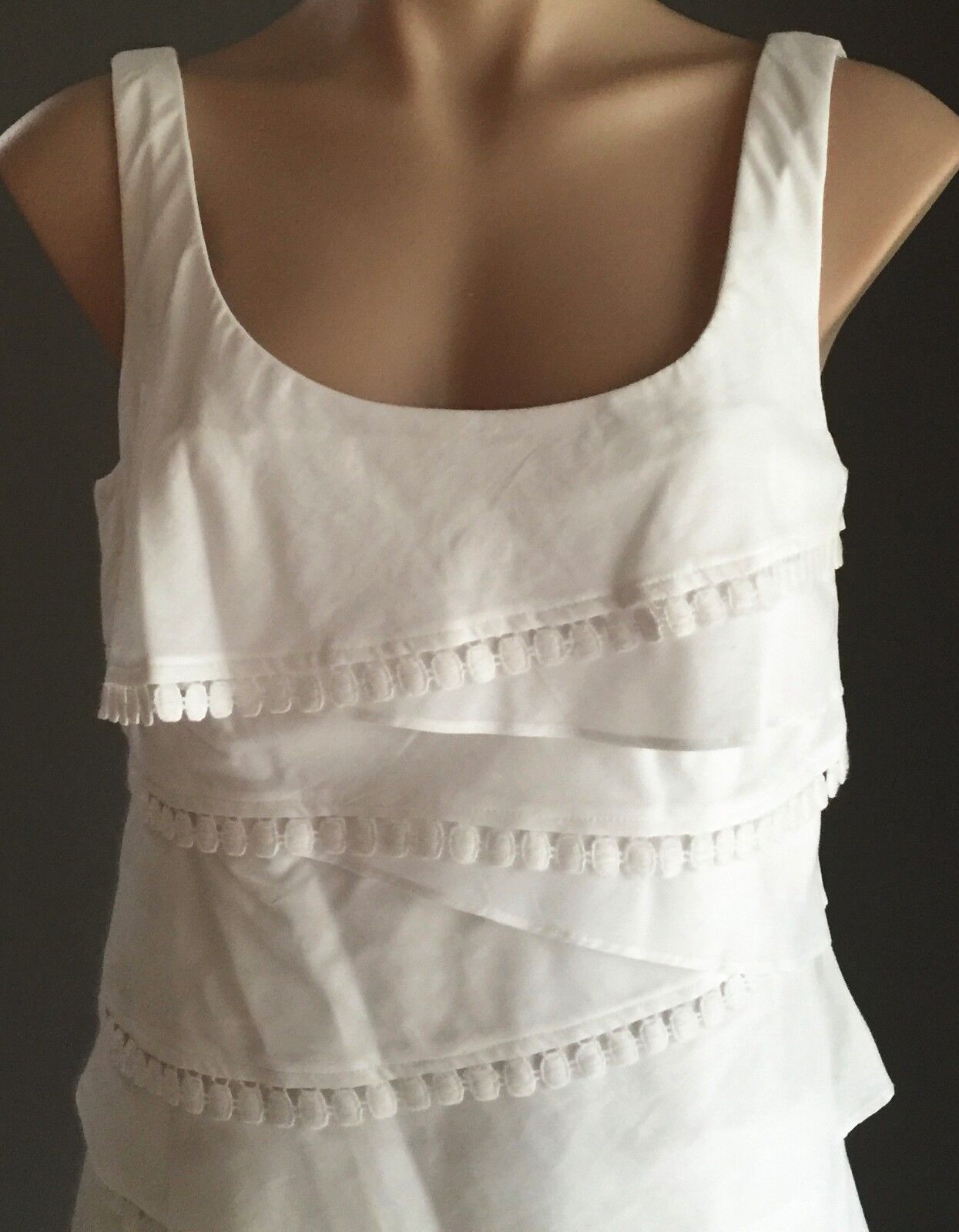 ROZ & ALI Dress White Sleeveless Tier Layered Size 10 Beautiful