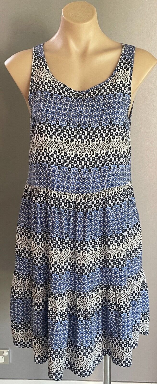 TARGET COLLECTION Sun Dress Navy Blue White Black Floral Tier Hem Midi Size 10