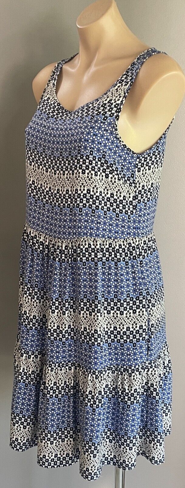 TARGET COLLECTION Sun Dress Navy Blue White Black Floral Tier Hem Midi Size 10