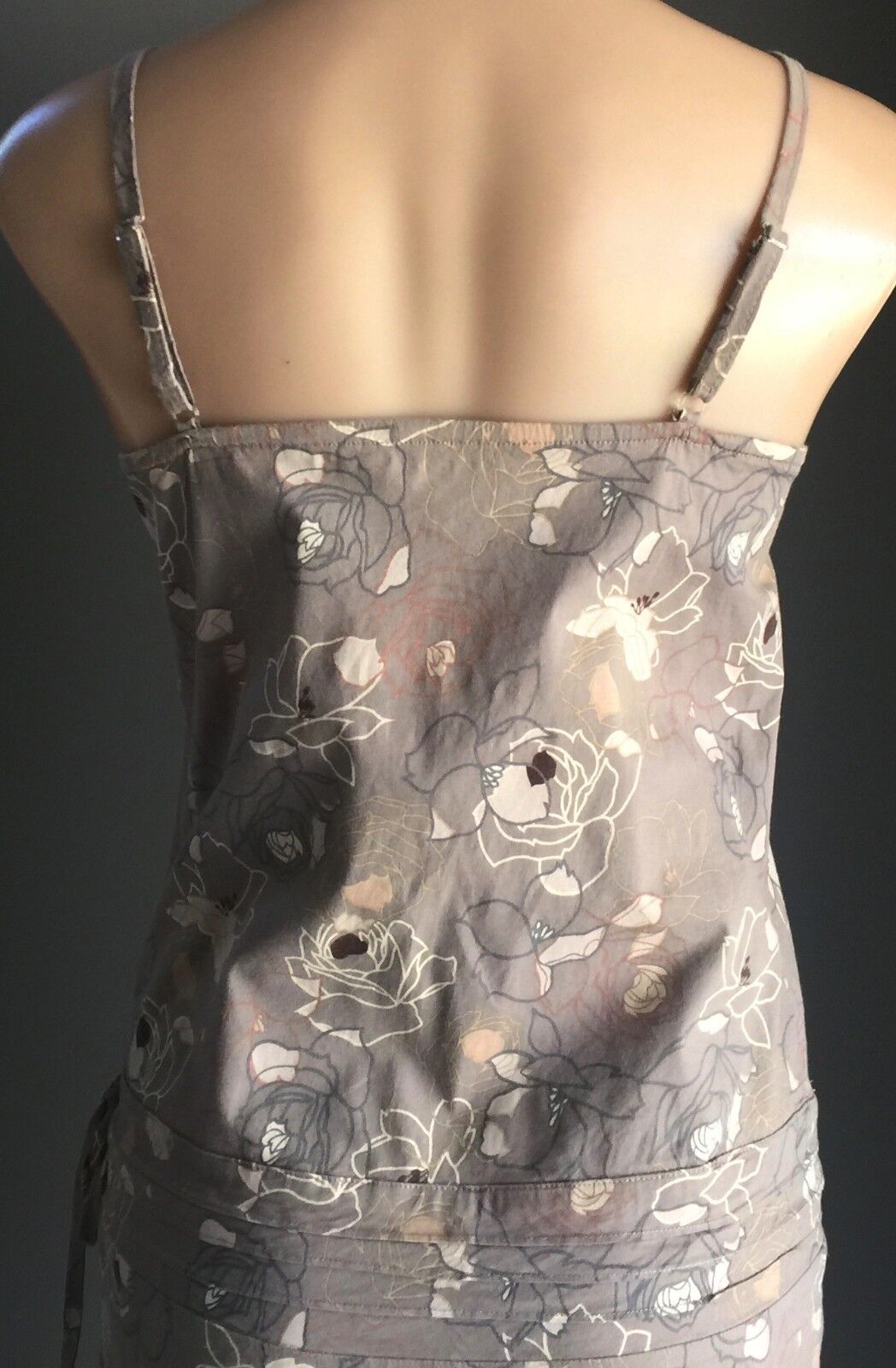 DRESS Light Grey Floral Print Sleeveless Drawstring Waist Size 10 12 Gorgeous