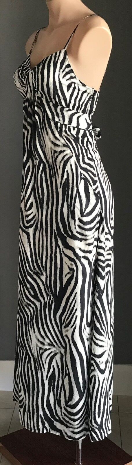AVA Dress Midi Black White & Grey Print Sleeveless A-Line Tie Back Size 8 10 NEW