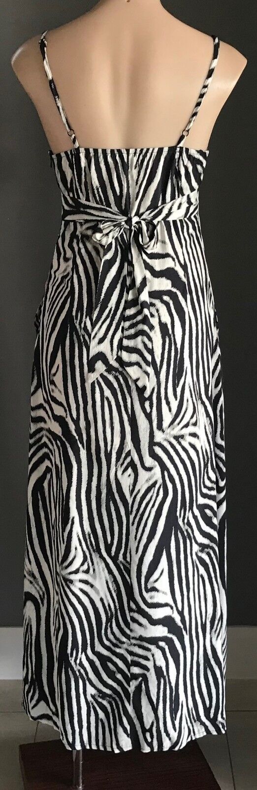 AVA Dress Midi Black White & Grey Print Sleeveless A-Line Tie Back Size 8 10 NEW