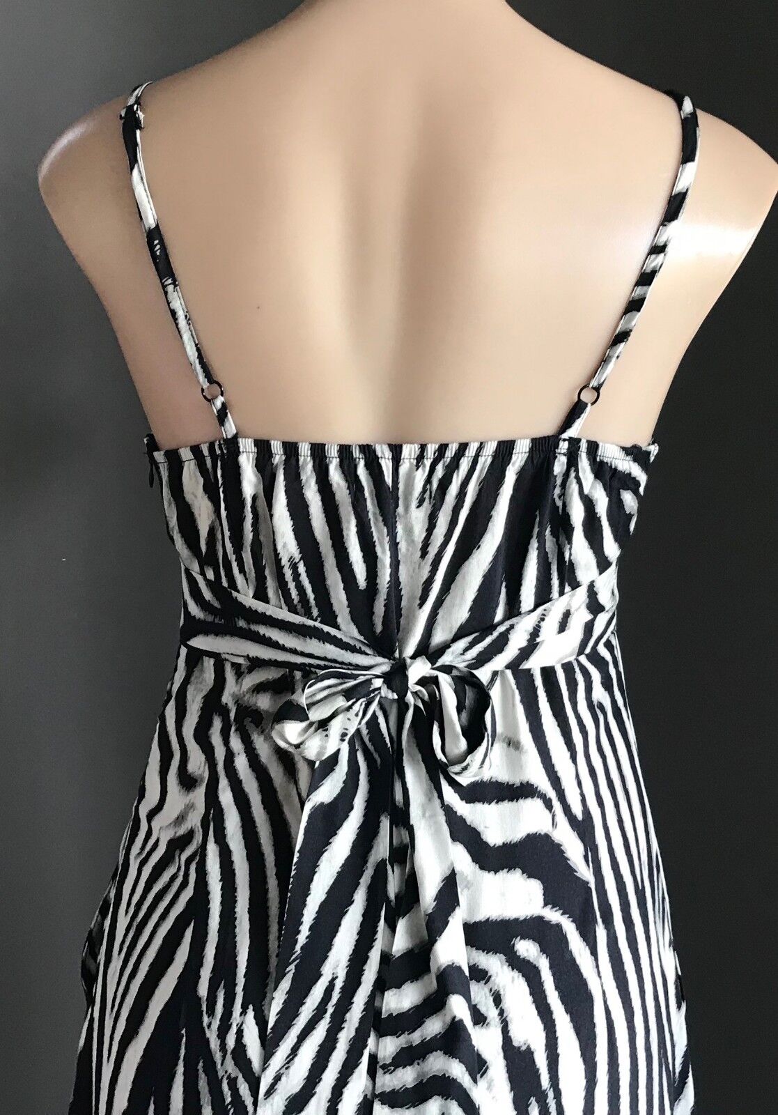 AVA Dress Midi Black White & Grey Print Sleeveless A-Line Tie Back Size 8 10 NEW