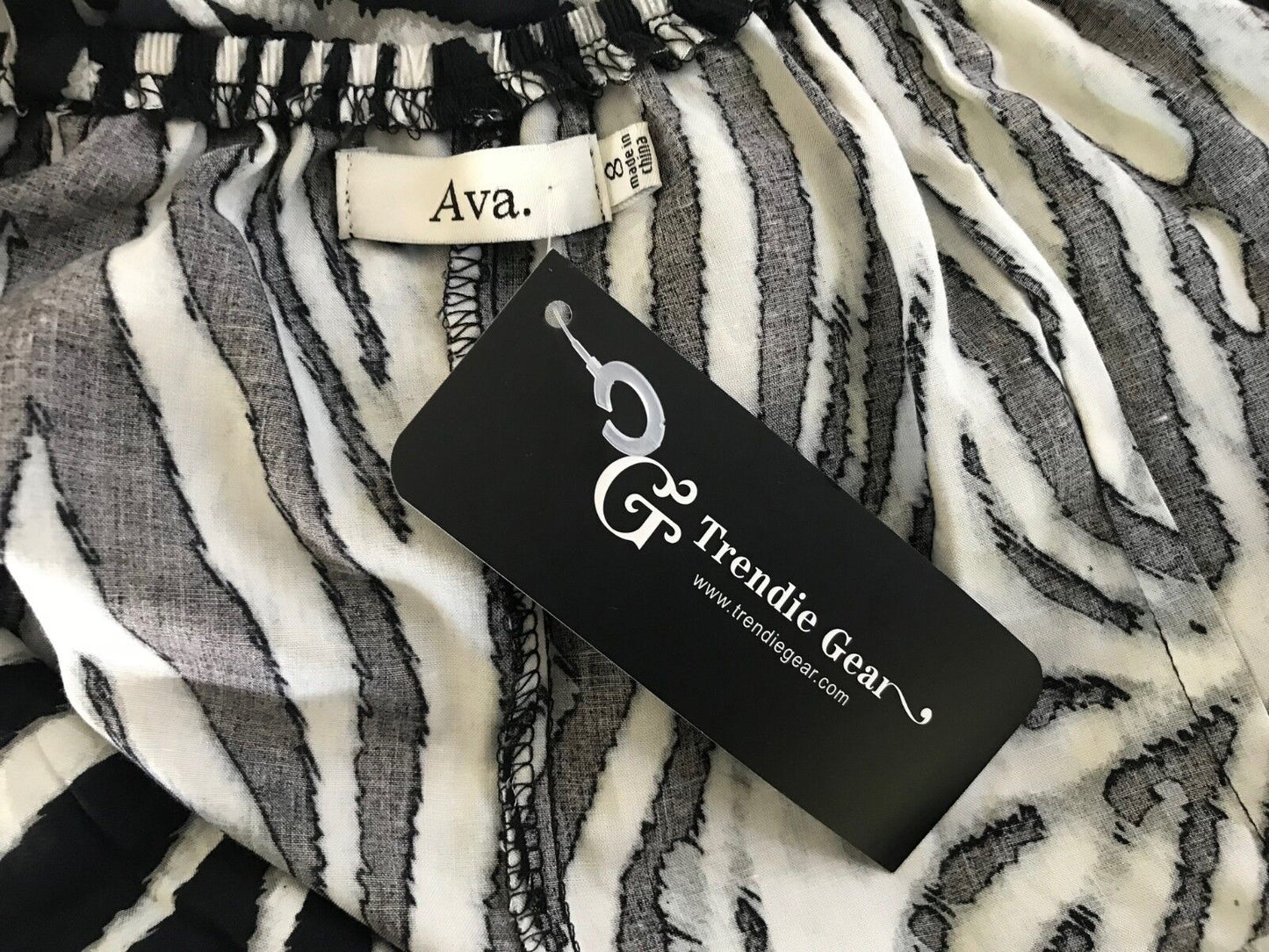 AVA Dress Midi Black White & Grey Print Sleeveless A-Line Tie Back Size 8 10 NEW
