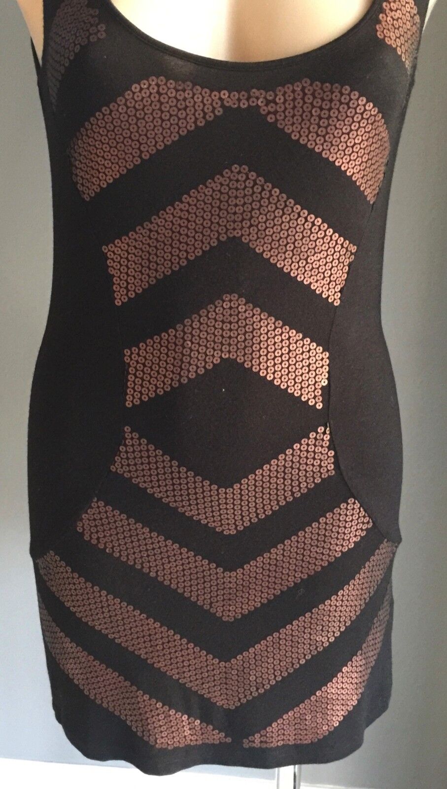 AZUKI "Cosmic" Dress Black & Bronze Sequin Sleeveless Stretch Size 10 NEW