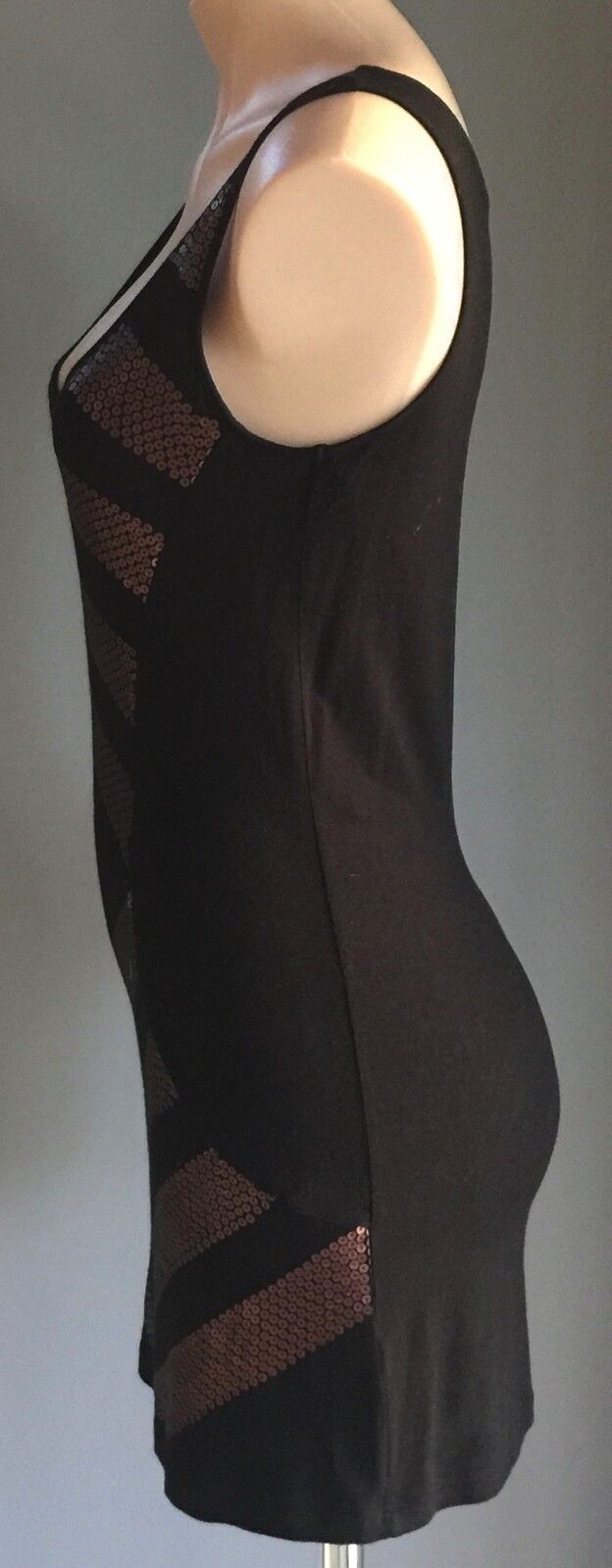 AZUKI "Cosmic" Dress Black & Bronze Sequin Sleeveless Stretch Size 10 NEW
