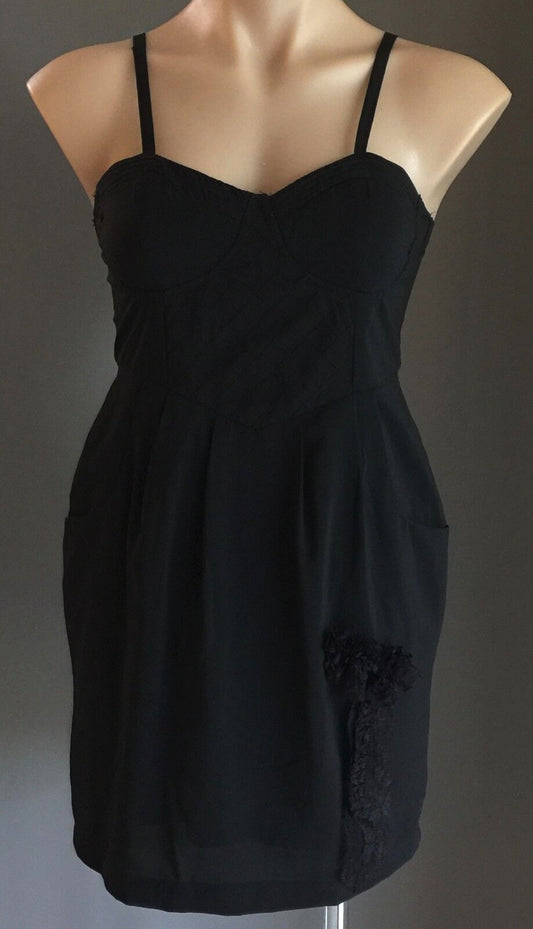 MINI DRESS Empire Waist Black Corset Bustier Top Size 10 Fab LBD