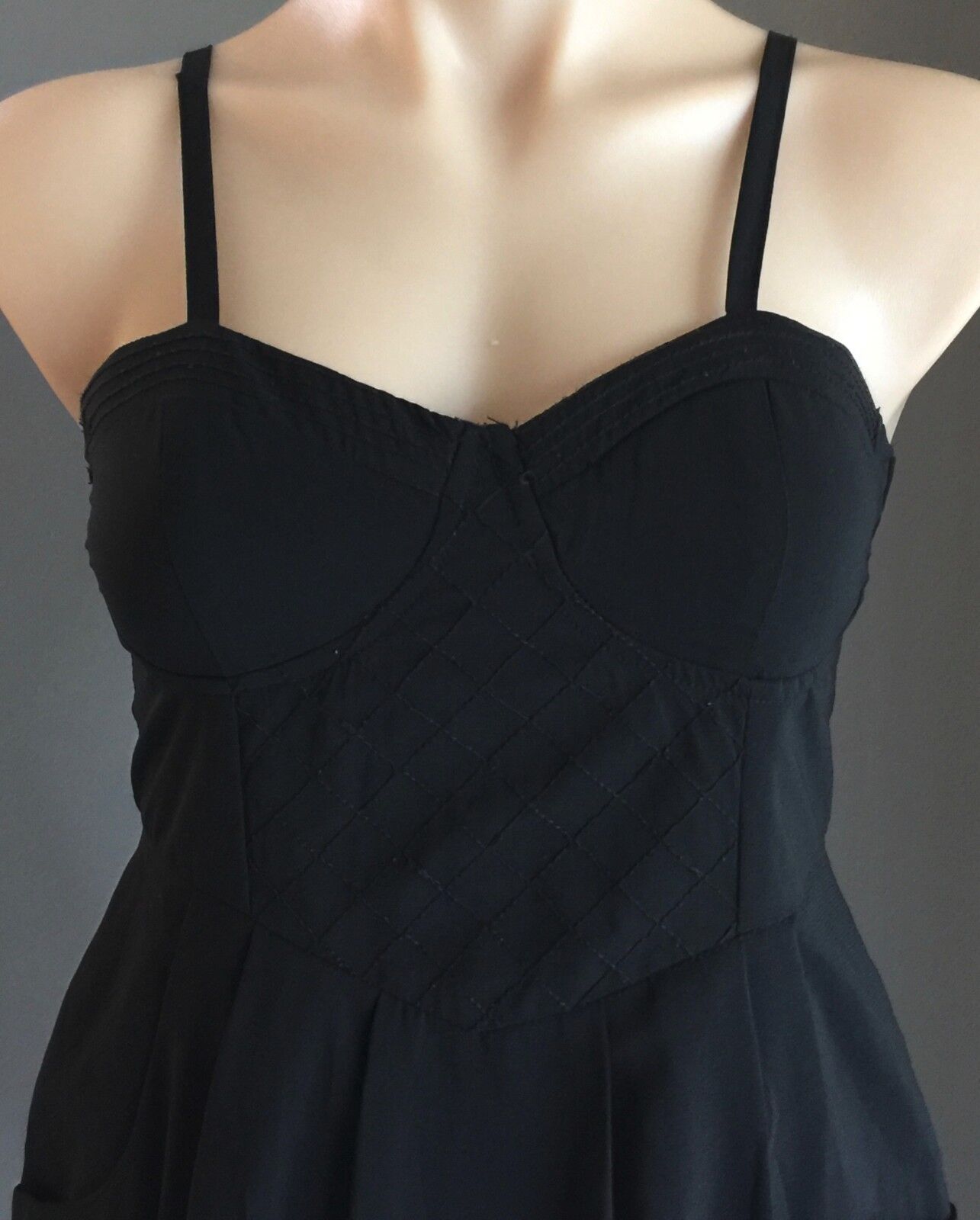 MINI DRESS Empire Waist Black Corset Bustier Top Size 10 Fab LBD