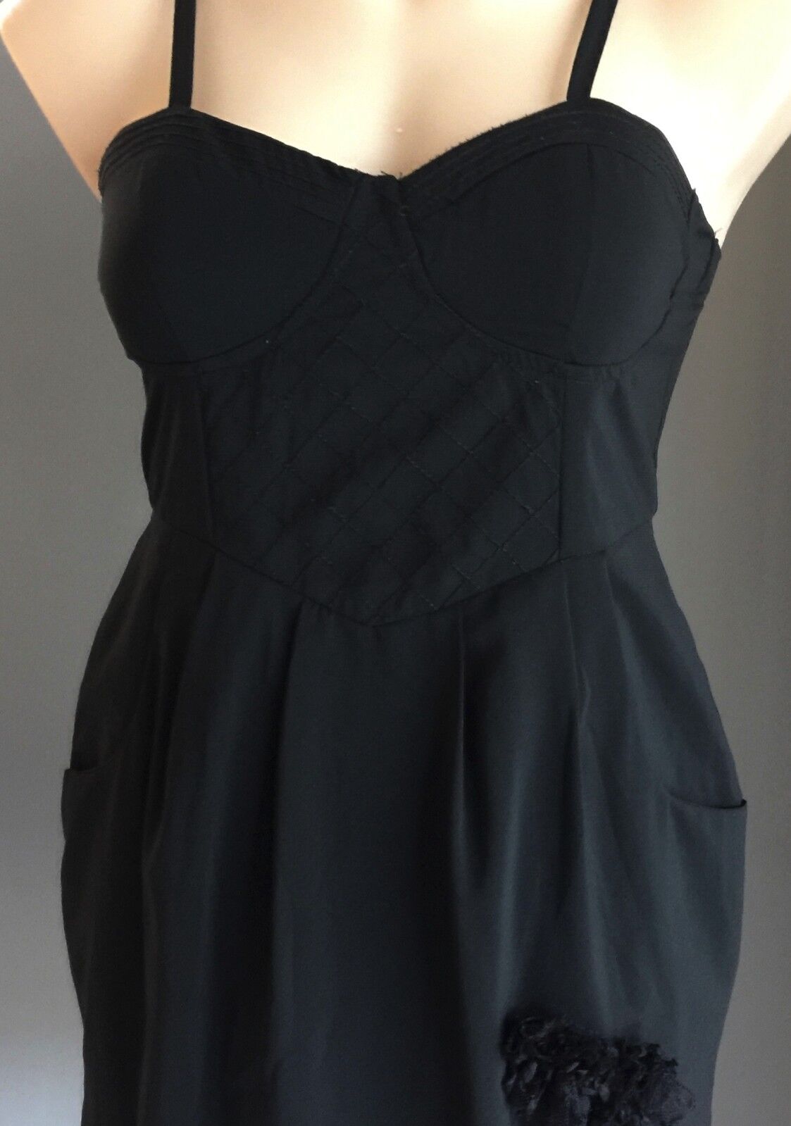 MINI DRESS Empire Waist Black Corset Bustier Top Size 10 Fab LBD
