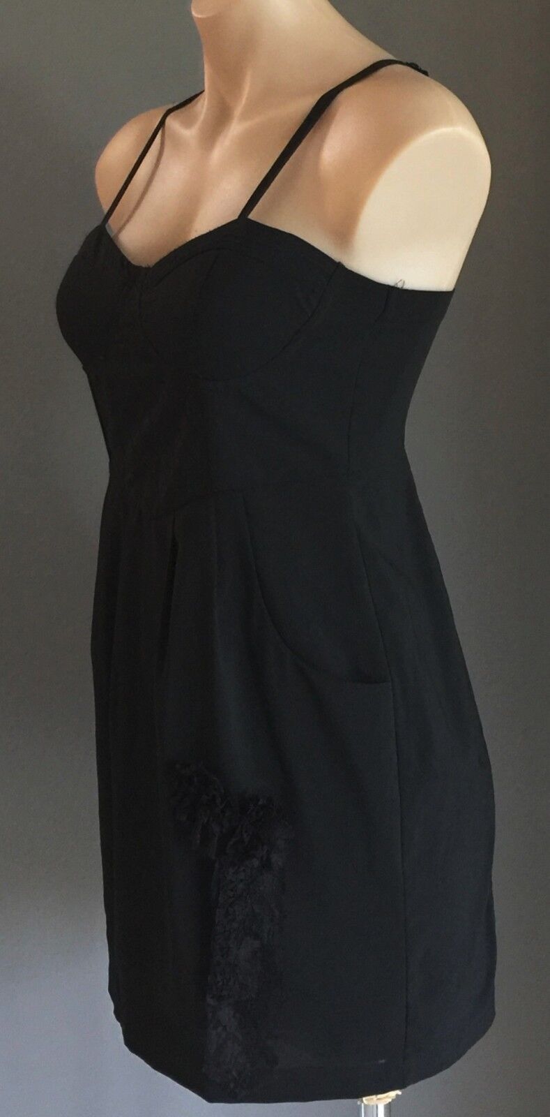 MINI DRESS Empire Waist Black Corset Bustier Top Size 10 Fab LBD
