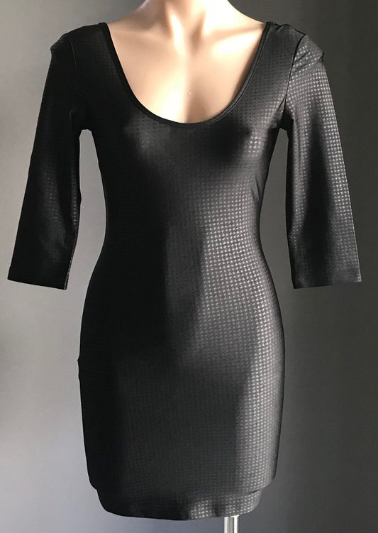 FEVER Mini Dress Houndstooth Print 3/4 Sleeve Stretch Black White Ladies Sz 8 10