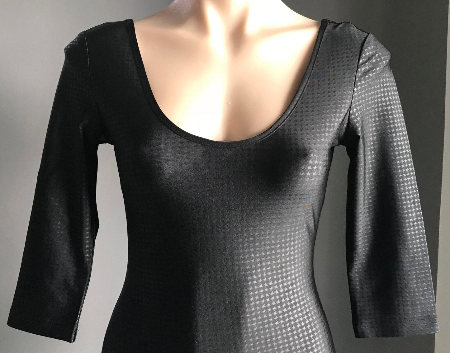 FEVER Mini Dress Houndstooth Print 3/4 Sleeve Stretch Black White Ladies Sz 8 10