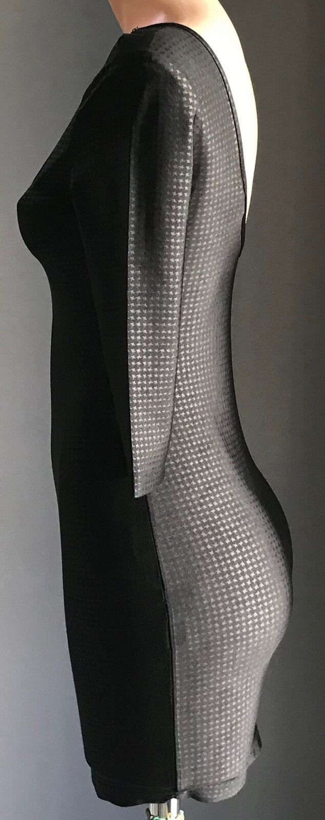 FEVER Mini Dress Houndstooth Print 3/4 Sleeve Stretch Black White Ladies Sz 8 10