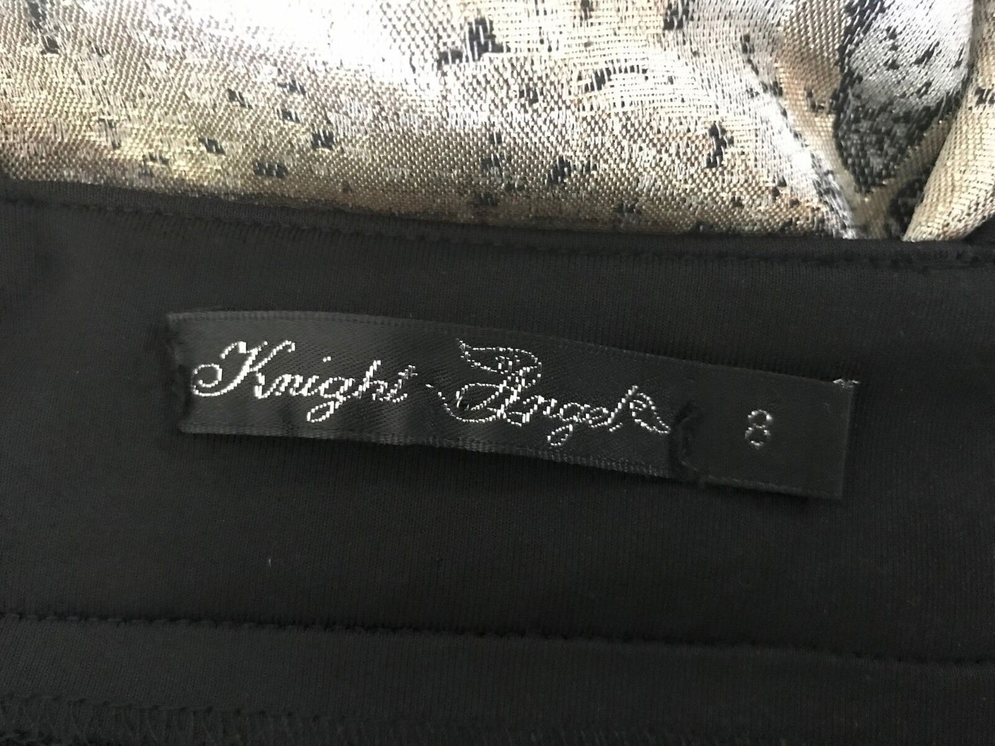 KNIGHT ANGEL Fit & Flare Mini Dress Black Lurex Gold Silver Clubbing Sz 8 10 NEW