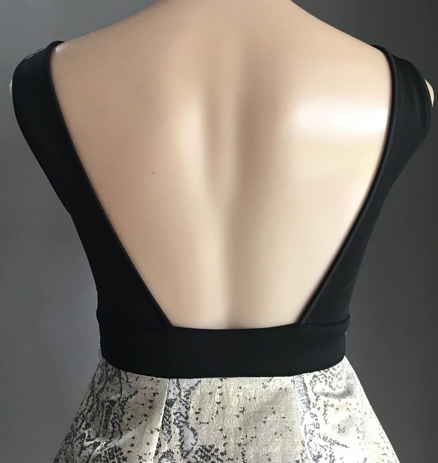 KNIGHT ANGEL Fit & Flare Mini Dress Black Lurex Gold Silver Clubbing Sz 8 10 NEW