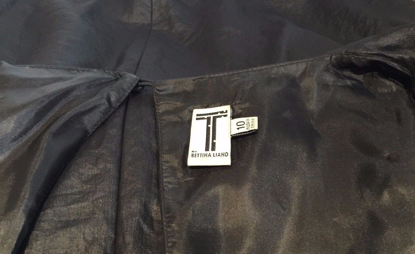 T by BETTINA LIANO Black Mini Dress Open Back Silver Zip Sleeves Size 10 Vintage