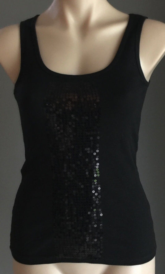 1 SIX 8 Tank Top Black Stretch Rib Singlet w Sequins Ladies Size S 10 New Sexy