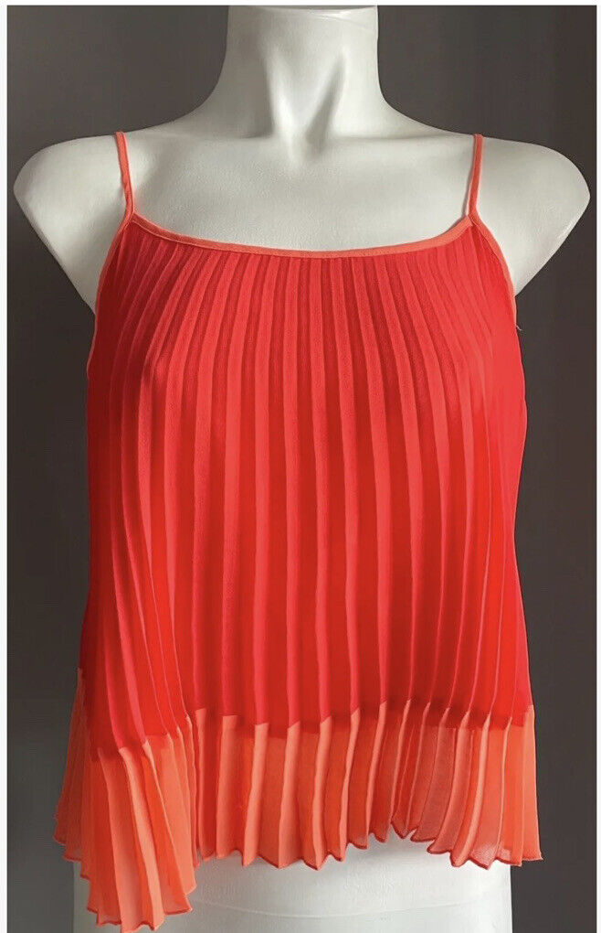 BEBE Top Orange & Coral Red Trim Spaghetti Strap Pleated Camisole Size XXS 8 NEW