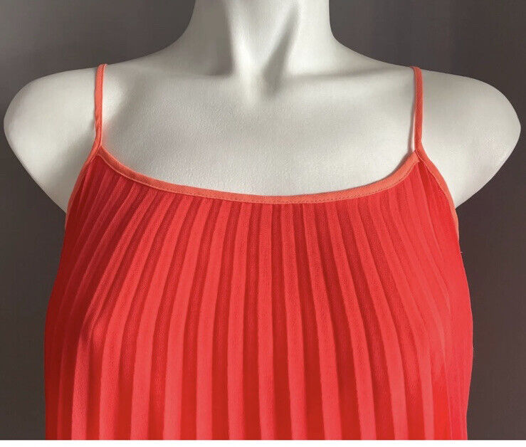 BEBE Top Orange & Coral Red Trim Spaghetti Strap Pleated Camisole Size XXS 8 NEW