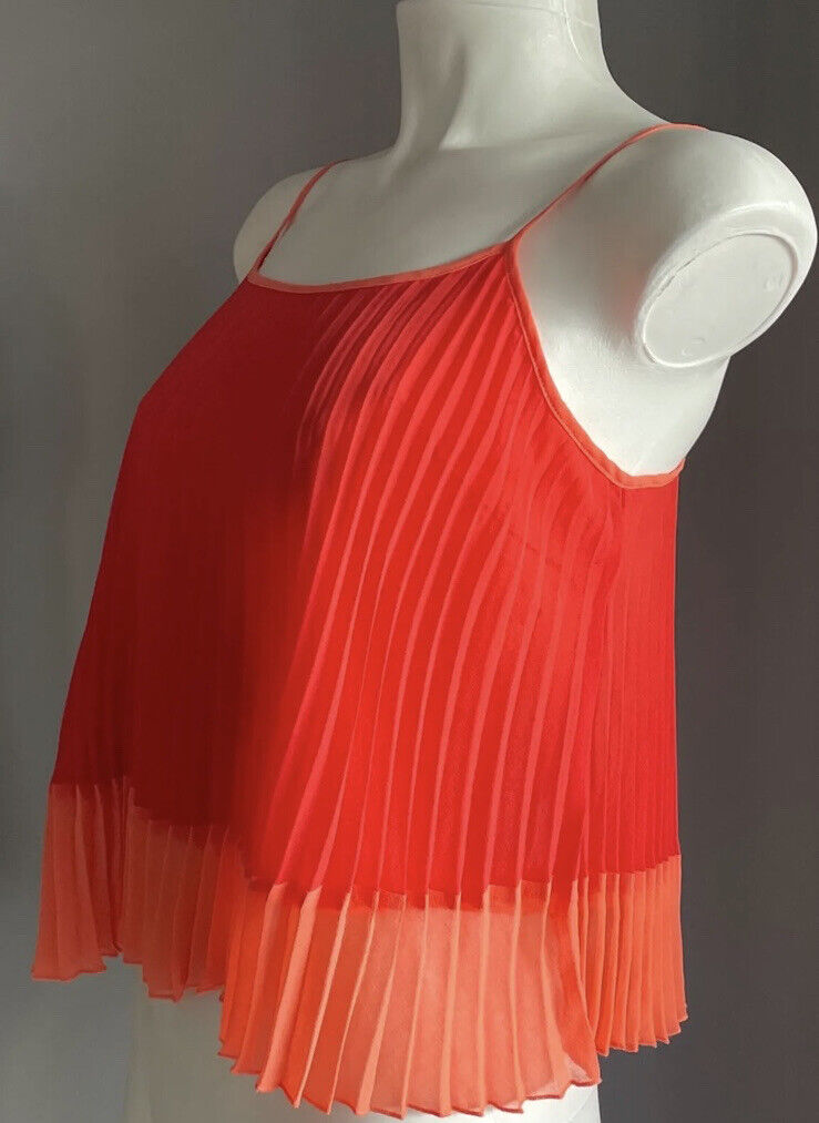 BEBE Top Orange & Coral Red Trim Spaghetti Strap Pleated Camisole Size XXS 8 NEW