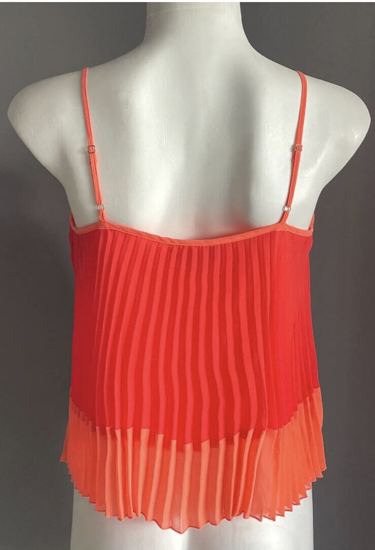 BEBE Top Orange & Coral Red Trim Spaghetti Strap Pleated Camisole Size XXS 8 NEW